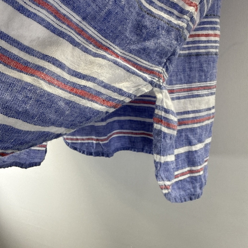 Talbots Womens Linen Top Sz M Blue White Stripe Cap Sleeve Pullover V Neck Beach - Picture 4 of 7